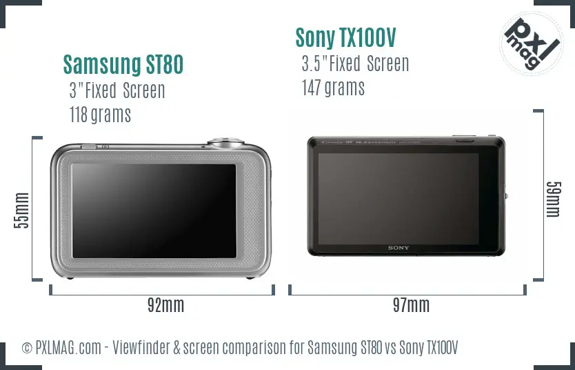 Samsung ST80 vs Sony TX100V Screen and Viewfinder comparison