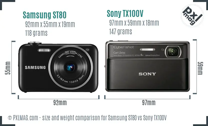 Samsung ST80 vs Sony TX100V size comparison