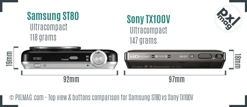 Samsung ST80 vs Sony TX100V top view buttons comparison