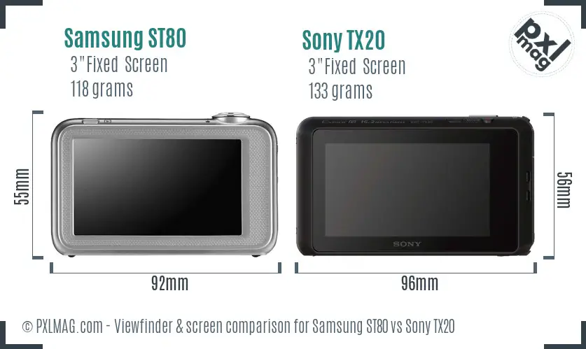 Samsung ST80 vs Sony TX20 Screen and Viewfinder comparison