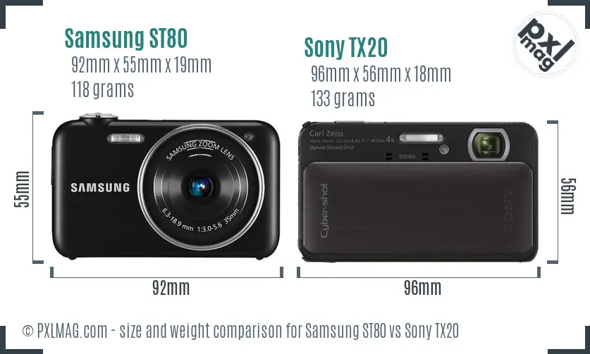 Samsung ST80 vs Sony TX20 size comparison