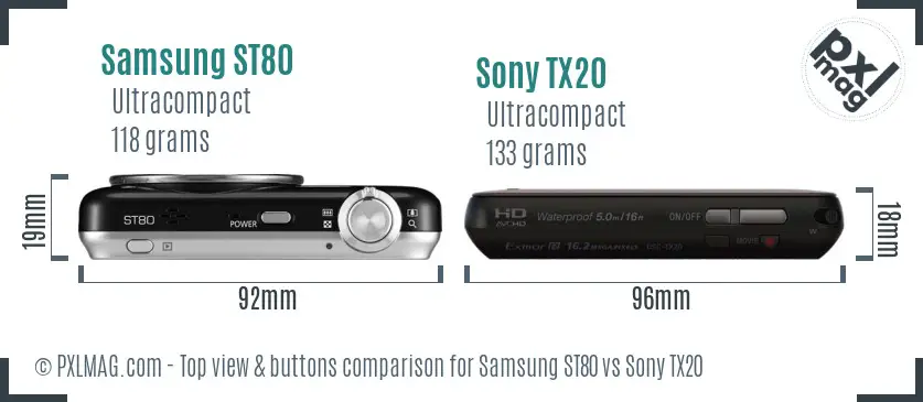 Samsung ST80 vs Sony TX20 top view buttons comparison