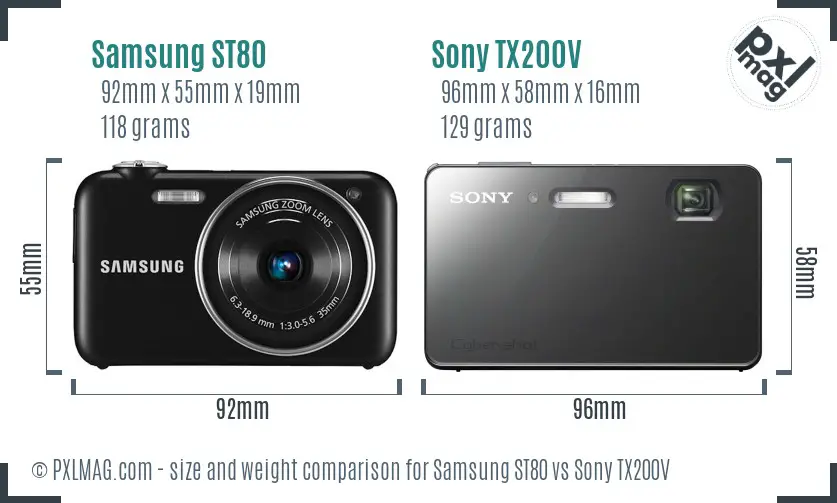 Samsung ST80 vs Sony TX200V size comparison