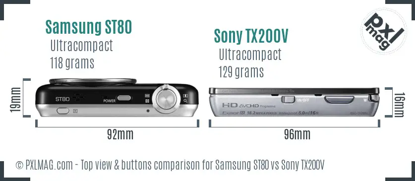 Samsung ST80 vs Sony TX200V top view buttons comparison
