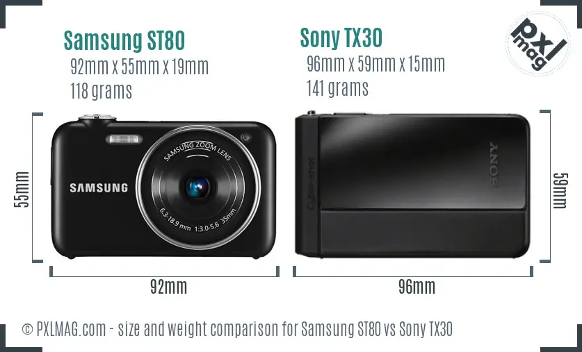 Samsung ST80 vs Sony TX30 size comparison