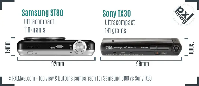 Samsung ST80 vs Sony TX30 top view buttons comparison