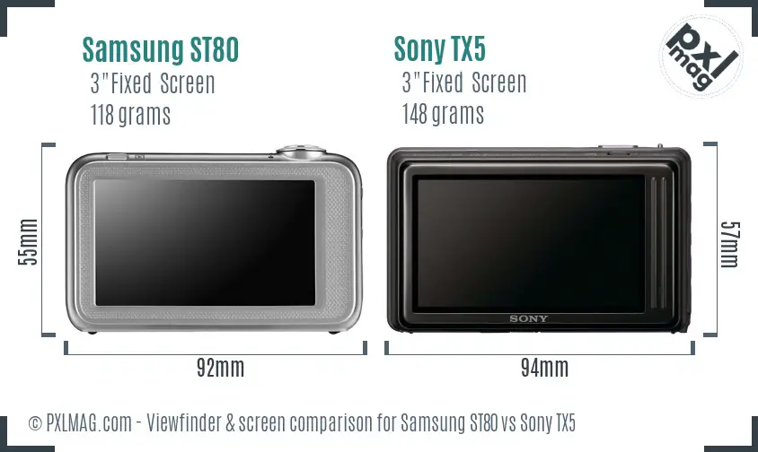 Samsung ST80 vs Sony TX5 Screen and Viewfinder comparison