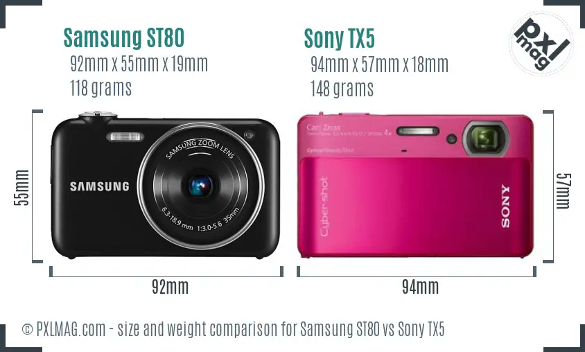 Samsung ST80 vs Sony TX5 size comparison
