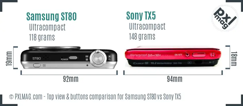 Samsung ST80 vs Sony TX5 top view buttons comparison