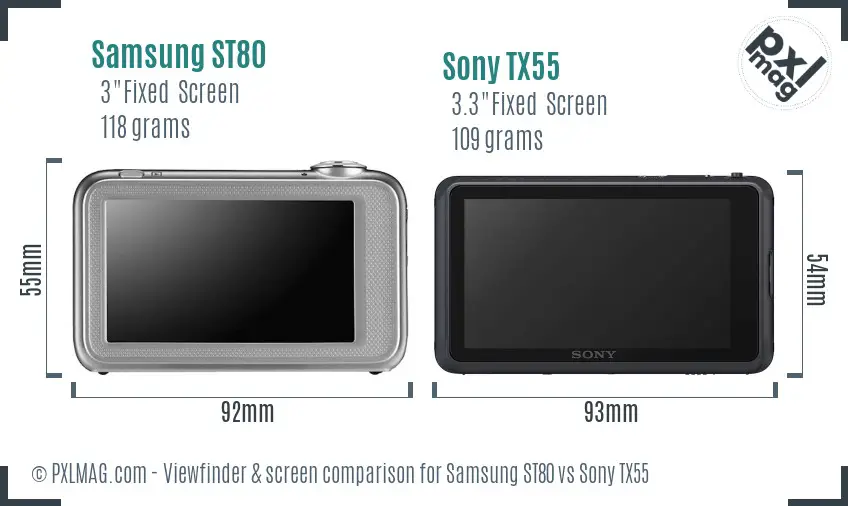 Samsung ST80 vs Sony TX55 Screen and Viewfinder comparison