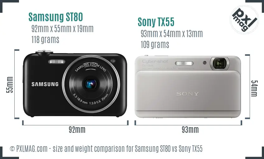 Samsung ST80 vs Sony TX55 size comparison
