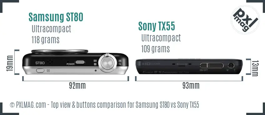 Samsung ST80 vs Sony TX55 top view buttons comparison