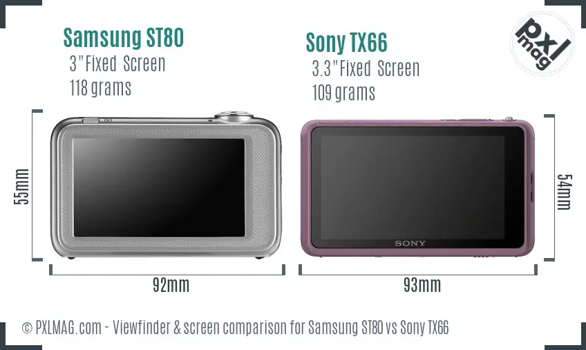 Samsung ST80 vs Sony TX66 Screen and Viewfinder comparison