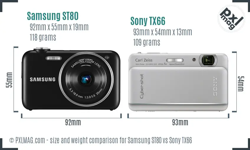 Samsung ST80 vs Sony TX66 size comparison