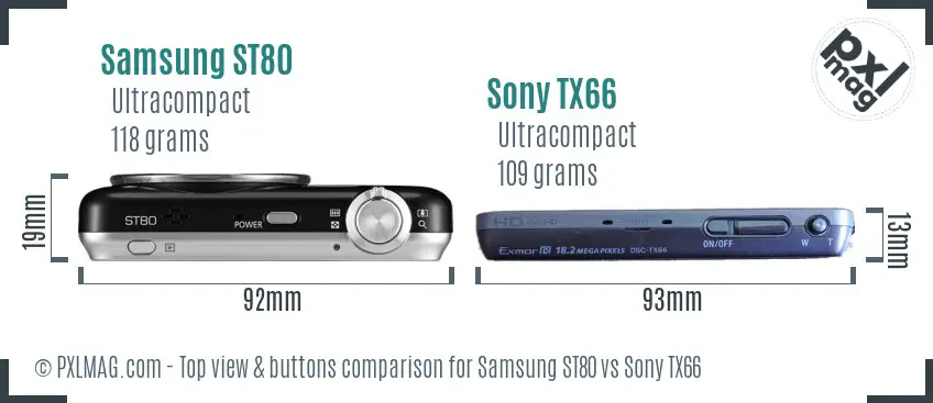 Samsung ST80 vs Sony TX66 top view buttons comparison