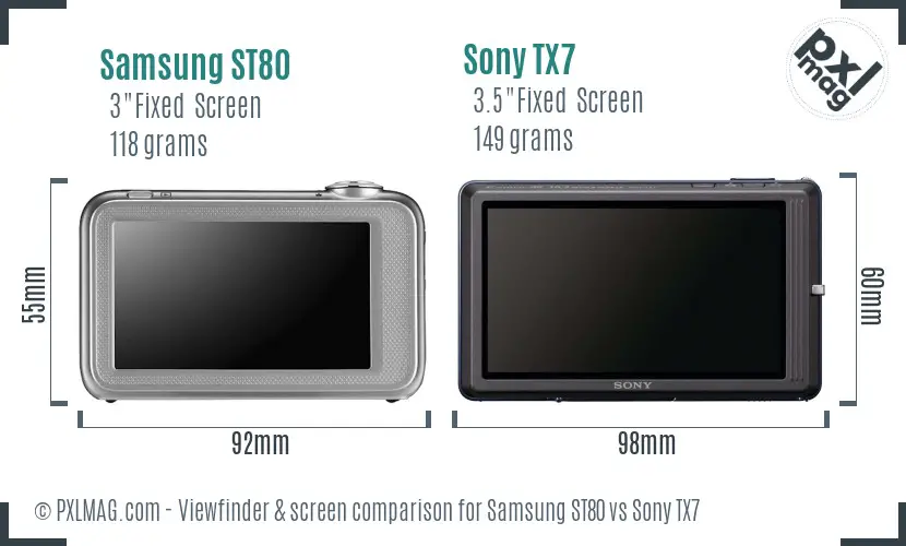Samsung ST80 vs Sony TX7 Screen and Viewfinder comparison