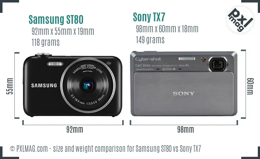 Samsung ST80 vs Sony TX7 size comparison