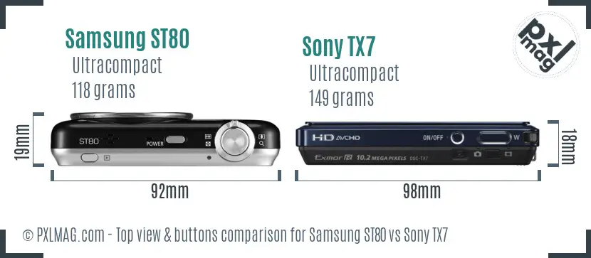 Samsung ST80 vs Sony TX7 top view buttons comparison