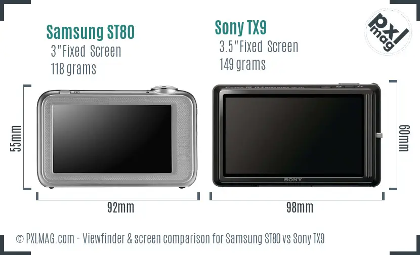 Samsung ST80 vs Sony TX9 Screen and Viewfinder comparison
