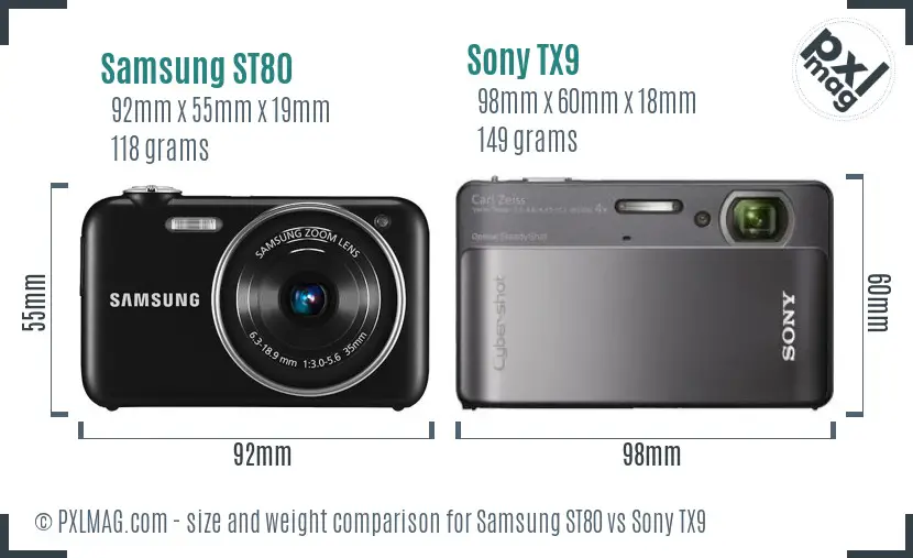Samsung ST80 vs Sony TX9 size comparison