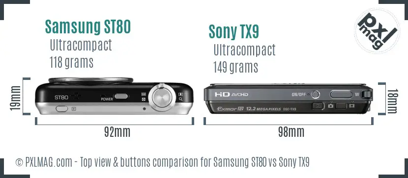 Samsung ST80 vs Sony TX9 top view buttons comparison