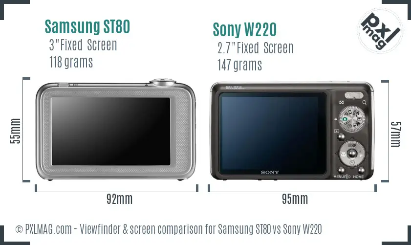 Samsung ST80 vs Sony W220 Screen and Viewfinder comparison
