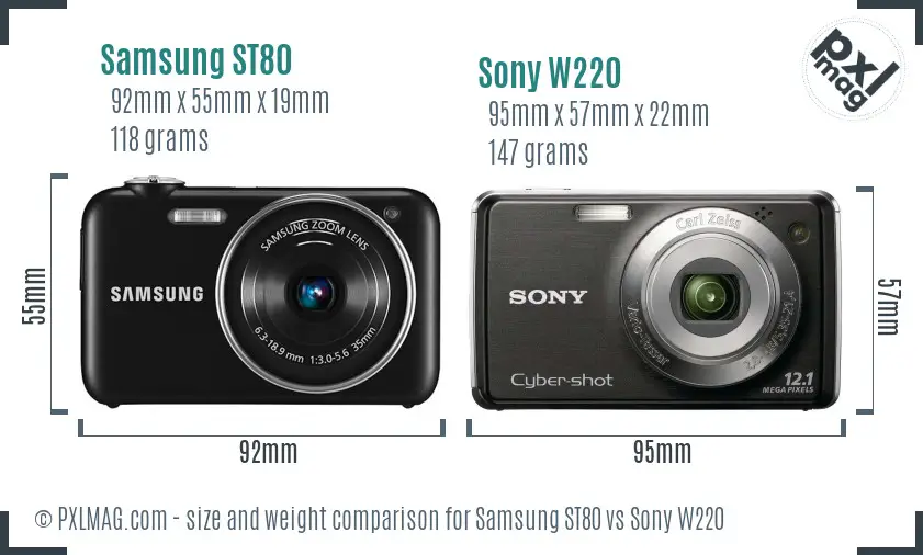 Samsung ST80 vs Sony W220 size comparison