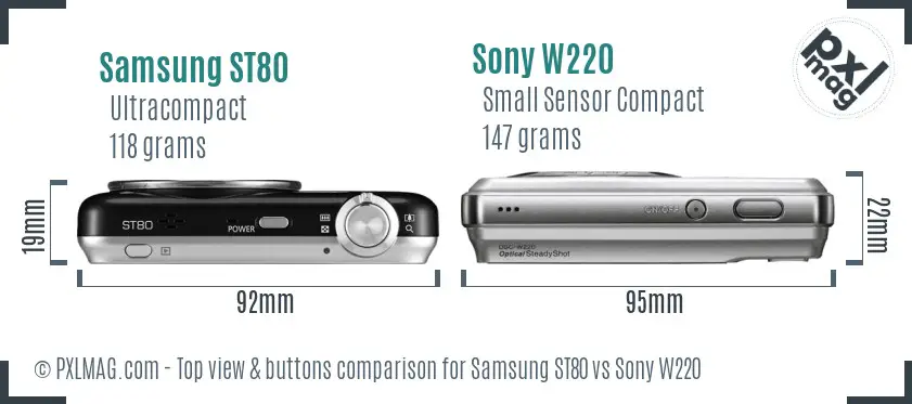 Samsung ST80 vs Sony W220 top view buttons comparison