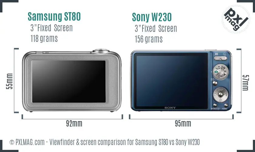 Samsung ST80 vs Sony W230 Screen and Viewfinder comparison