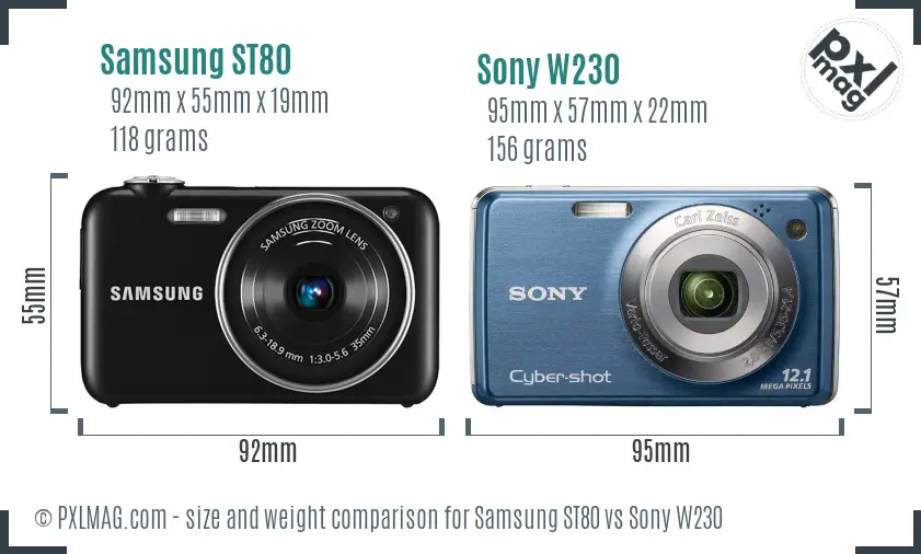 Samsung ST80 vs Sony W230 size comparison