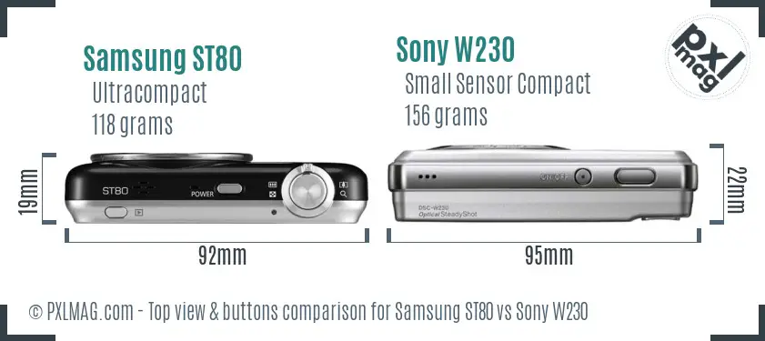 Samsung ST80 vs Sony W230 top view buttons comparison