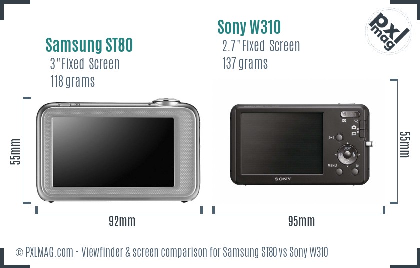 Samsung ST80 vs Sony W310 Screen and Viewfinder comparison