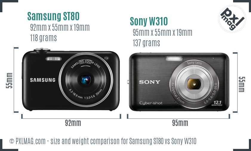 Samsung ST80 vs Sony W310 size comparison