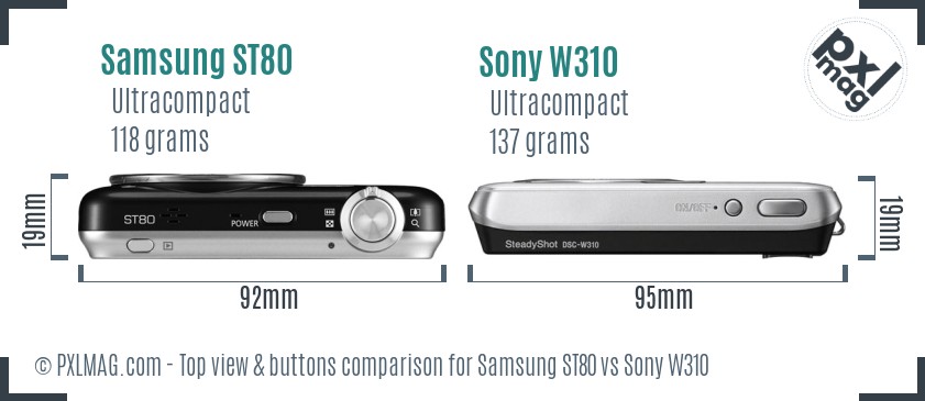 Samsung ST80 vs Sony W310 top view buttons comparison