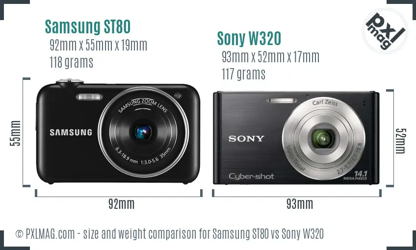 Samsung ST80 vs Sony W320 size comparison