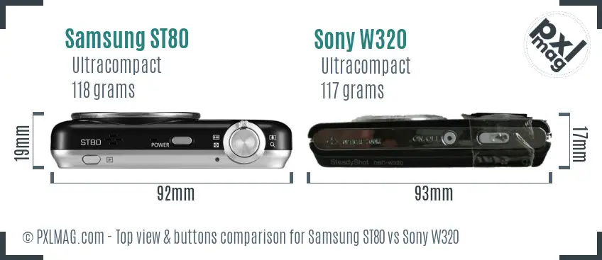 Samsung ST80 vs Sony W320 top view buttons comparison