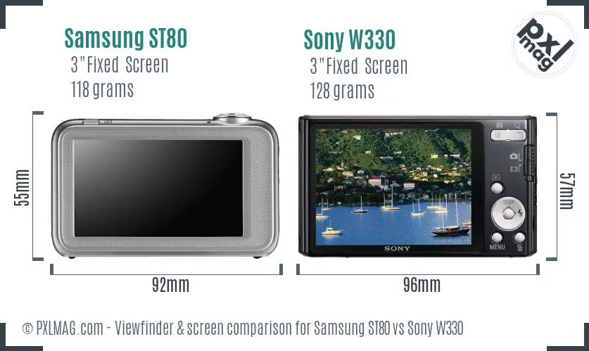 Samsung ST80 vs Sony W330 Screen and Viewfinder comparison