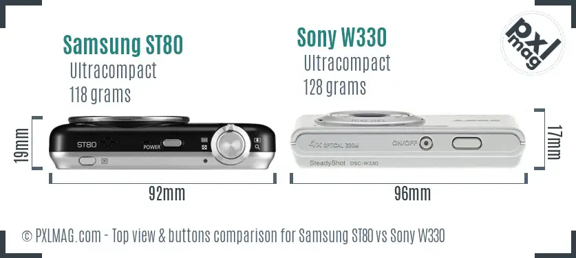 Samsung ST80 vs Sony W330 top view buttons comparison
