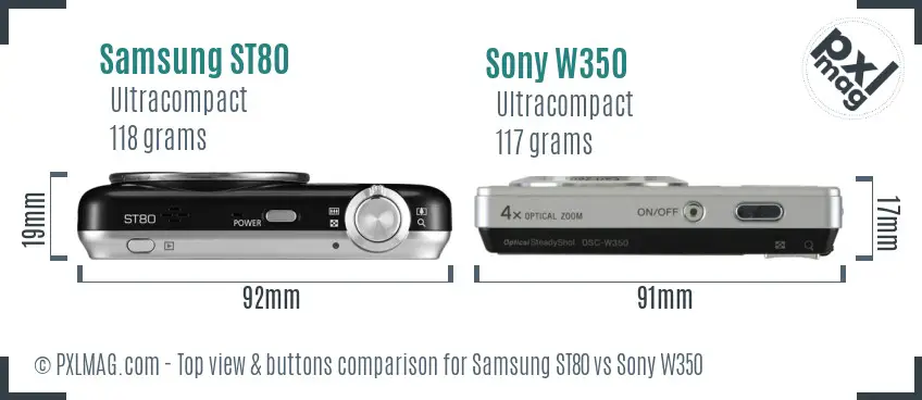 Samsung ST80 vs Sony W350 top view buttons comparison Samsung ST80 vs Sony W350 top view buttons comparison