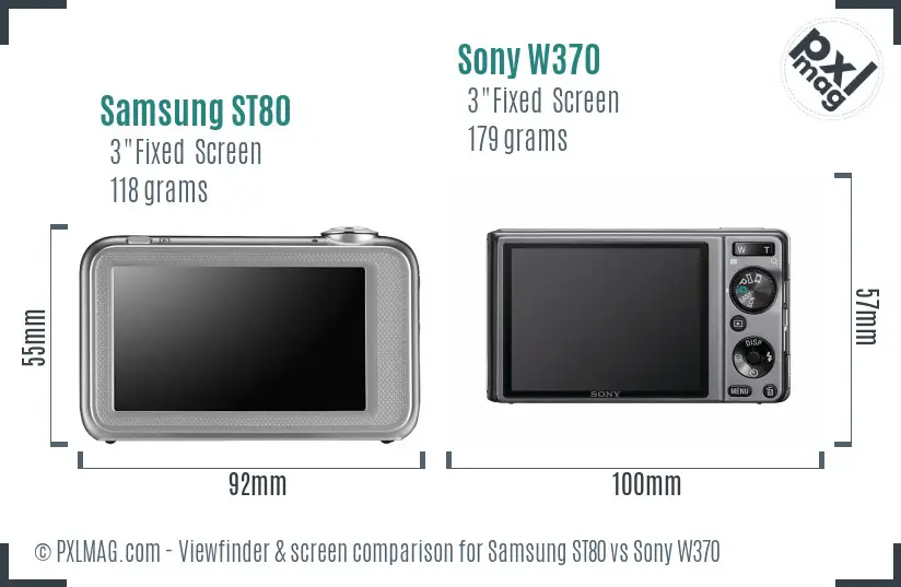 Samsung ST80 vs Sony W370 Screen and Viewfinder comparison