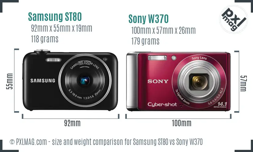 Samsung ST80 vs Sony W370 size comparison