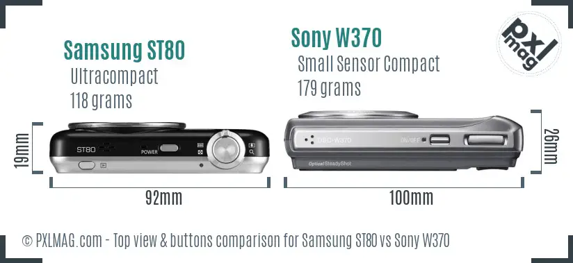 Samsung ST80 vs Sony W370 top view buttons comparison
