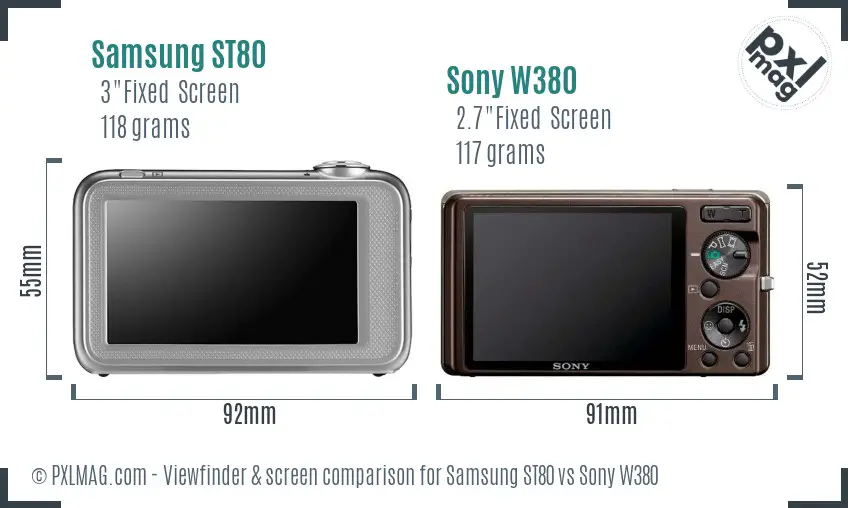 Samsung ST80 vs Sony W380 Screen and Viewfinder comparison