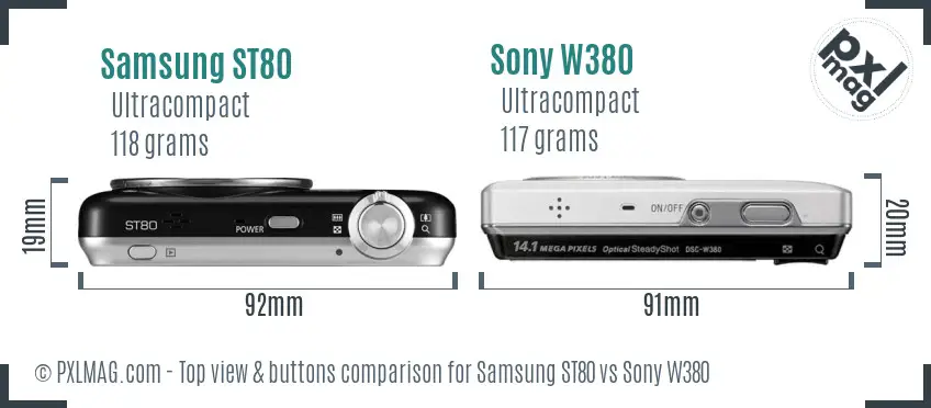 Samsung ST80 vs Sony W380 top view buttons comparison