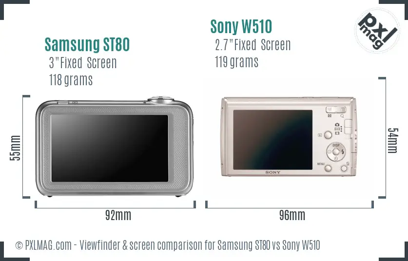 Samsung ST80 vs Sony W510 Screen and Viewfinder comparison
