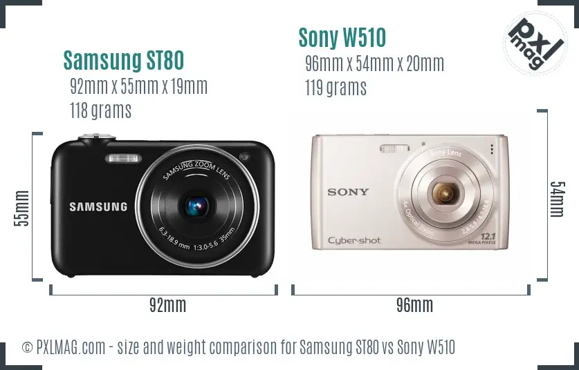 Samsung ST80 vs Sony W510 size comparison