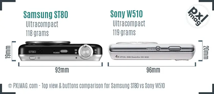Samsung ST80 vs Sony W510 top view buttons comparison