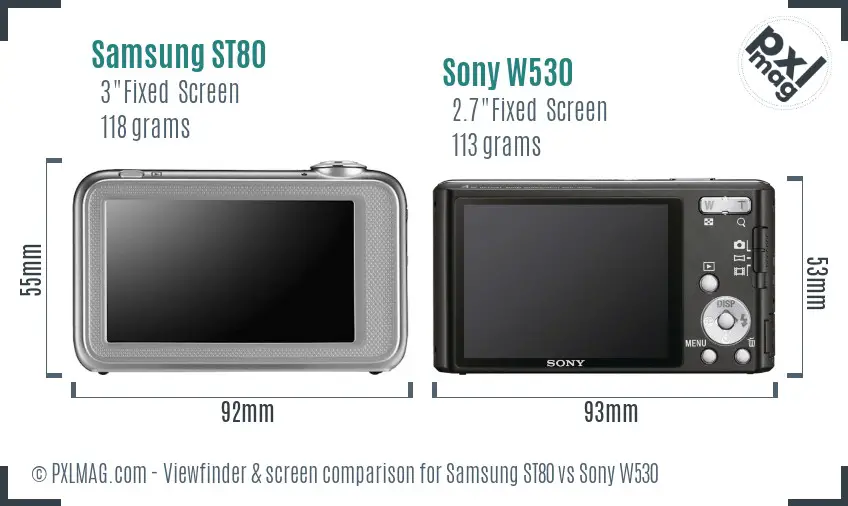 Samsung ST80 vs Sony W530 Screen and Viewfinder comparison