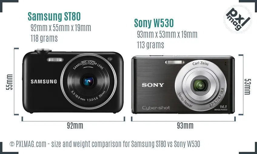 Samsung ST80 vs Sony W530 size comparison