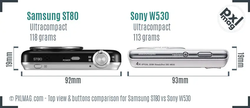 Samsung ST80 vs Sony W530 top view buttons comparison